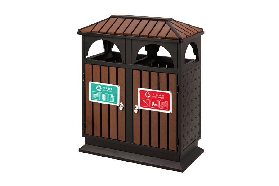 BoXin-Chinese Supplier Outdoor House-shaped Steel-wood Metal Trash Can